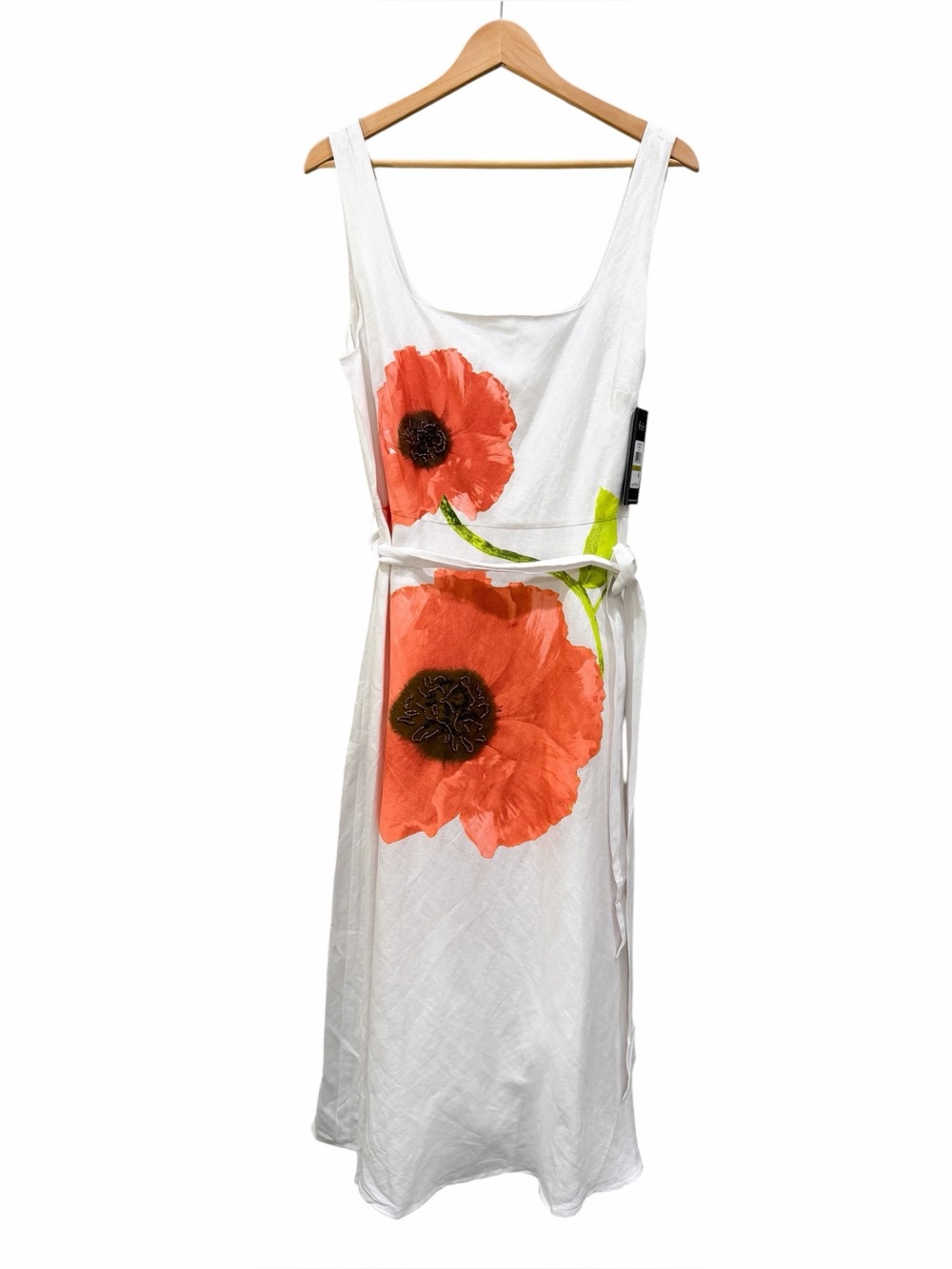 Karl Lagerfeld Paris Linen Blend Floral Midi Dress Belted Pockets White 16 NWT - Picture 7 of 16